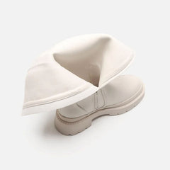 Botas altas hasta la rodilla con plataforma gruesa y ribete en la puntera - Beige