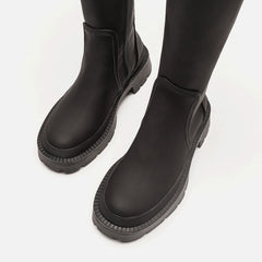 Botas altas hasta la rodilla con plataforma gruesa y ribete en la puntera - Negro