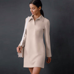 Long Sleeve Pointed Collar Mini Dress - Khaki