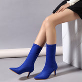 Botines tipo calcetín con tacón alto y punta puntiaguda - Azul marino