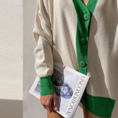 Farbiger Cardigan mit langen Ärmeln und Knopfleiste - Beige