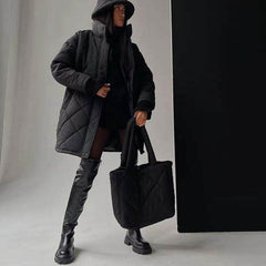 Chaqueta acolchada de manga larga con diseño de rombos - Negra