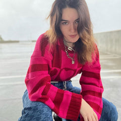 Suéter de manga larga con estampado de corazones a cuadros - Rojo