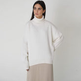 High Low Turtleneck Long Sleeve Sweater - White