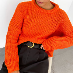 Candy Color Crewneck Pullover Sweater - Orange