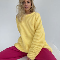 Candy Color Crewneck Pullover Sweater - Yellow