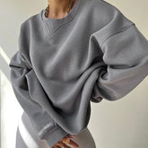 Lettering Trim Drop Shoulder Long Sleeve Sweatshirt - Gray