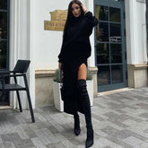 Conjunto de jersey con falda midi y abertura alta a juego - Negro