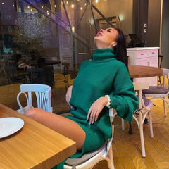 Conjunto de jersey con falda midi y abertura alta a juego - Verde esmeralda