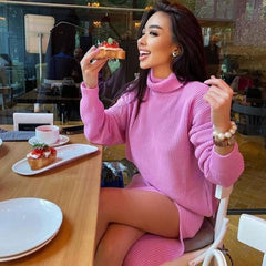 Conjunto de jersey con falda midi y abertura alta a juego - Rosa