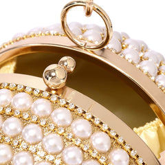 Partytasche mit perlmuttbesetztem Strasssteinen und Discokugel-Griff - Gold