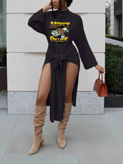 Vestido midi de punto con nudo de letras