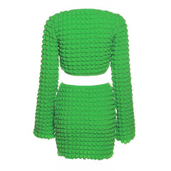 Ruched Twist Crop Top Bodycon Mini Skirt Matching Set - Green