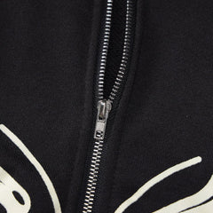 Sudadera con capucha y manga larga con hombros caídos y estampado de mariposas - Negra