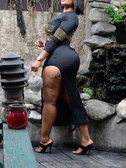 Vestidos de cuello redondo con aberturas y taladrado caliente