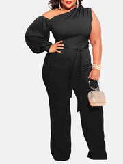 One Shoulder Belted Jumpsuit