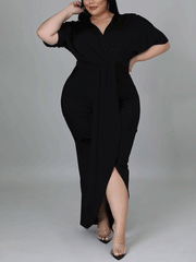 Vestido largo de color liso con escote en V