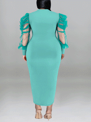 Vestido largo con mangas de malla lisa