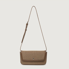 Retro Canvas Crossbody Foldover Baguette Bag - Brown