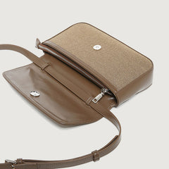 Retro Canvas Crossbody Foldover Baguette Bag - Brown