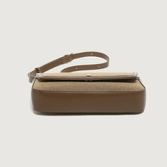 Retro Canvas Crossbody Foldover Baguette Bag - Brown