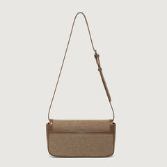 Retro Canvas Crossbody Foldover Baguette Bag - Brown