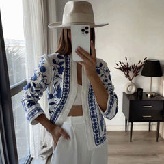 Blusa de algodón de manga larga con bordado floral de Etro - Blanco