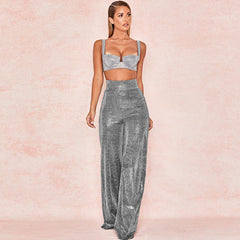 Pantalones anchos y sueltos con cremallera en la espalda y cintura alta - Negro