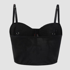 Top tipo corsé corto con bordado floral - Negro