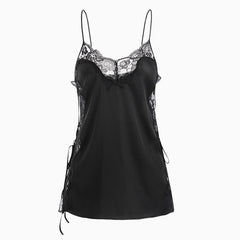 Camisola con tirantes finos y encaje en los laterales - Negro