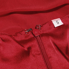 Minivestido de fiesta ajustado con hombros descubiertos y mangas abullonadas de malla fruncida - Rojo