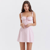 Vestido corto con corsé sin mangas y lazo en la parte delantera fruncido - Rosa