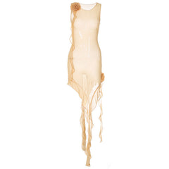 Ärmelloses Club-Kleid mit Rüschenbesatz und 3D-Blumen - Blau