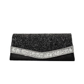 Rhinestone Embellished Textured Flap Clutch Evening Bag - Black