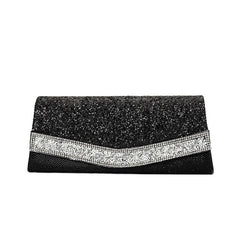 Rhinestone Embellished Textured Flap Clutch Evening Bag - Black