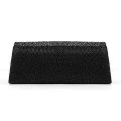 Rhinestone Embellished Textured Flap Clutch Evening Bag - Black