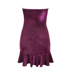 Vestido corto ajustado con frunces y volantes para discoteca, morado