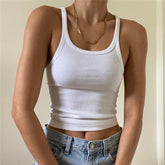 Scoop Neck Crop Tank Top - White