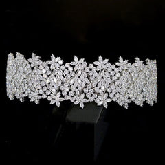Diadema con flores de cristal y diamantes de imitación - Plateado