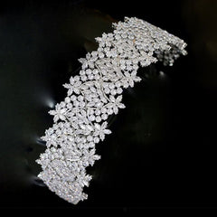 Diadema con flores de cristal y diamantes de imitación - Plateado