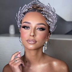 Diadema con motivo de hojas y cristales de imitación - Plateado