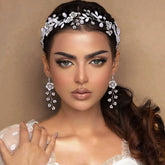 Diadema con adornos de flores y cristales de imitación - Plateado