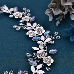 Flower Trim Crystal Rhinestone Embellished Headband - Silver