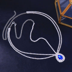 Cadena para la cabeza en capas con adornos de lágrima y gemas - Plata