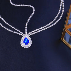 Cadena para la cabeza en capas con adornos de lágrima y gemas - Plata