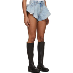 Mini-Jeansshorts mit ausgestelltem Saum und hoher Taille und weitem Bein - Hellblau