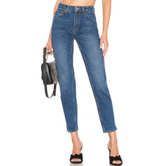 High Waist Faded Trim Skinny Leg Jeans - Blue