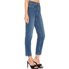 High Waist Faded Trim Skinny Leg Jeans - Blue