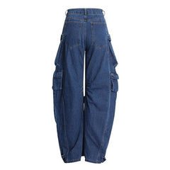 Panel Trim Patch Pocket Cargo Jeans - Blue