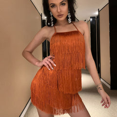 Sleeveless Halter Neck Backless Party Romper - Brown